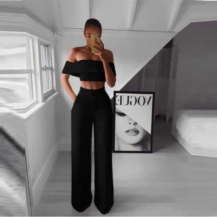 Strapless and Wide Leg Pants Set - Ell Soll