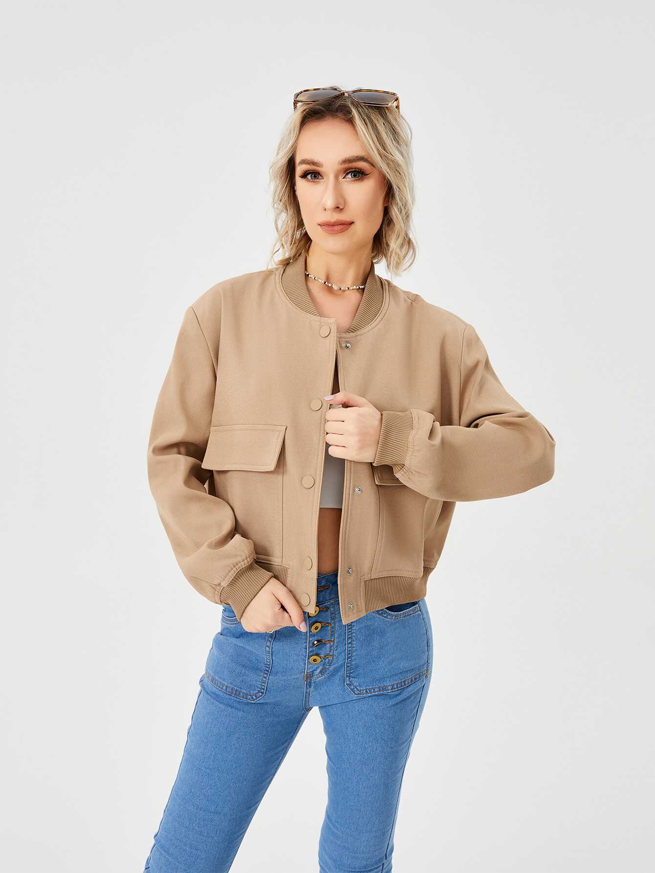 Cropped Bomber Jacket - Ell Soll Fashion