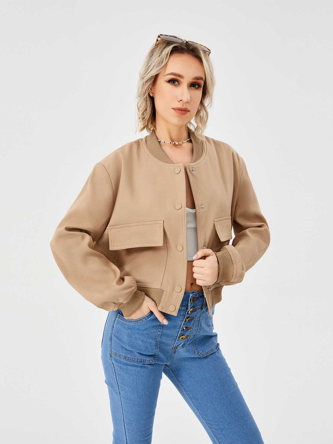 Cropped Bomber Jacket - Ell Soll Fashion