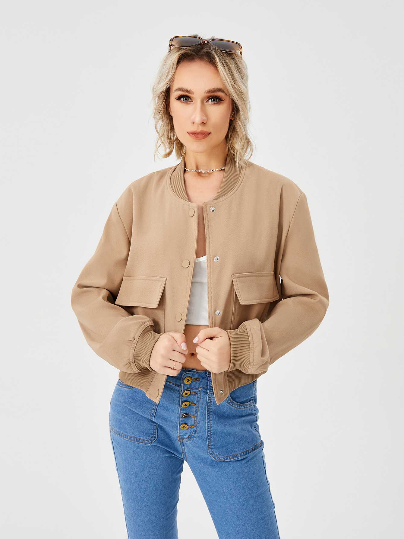 Cropped Bomber Jacket - Ell Soll Fashion