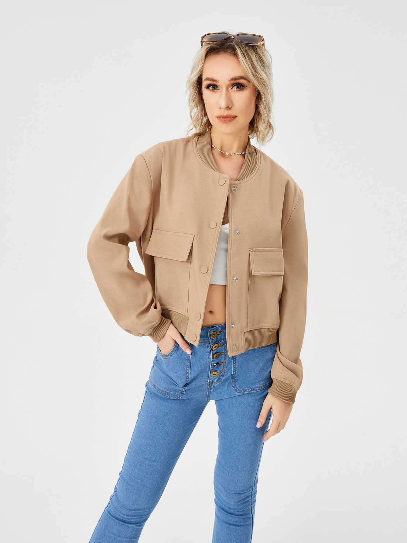 Cropped Bomber Jacket - Ell Soll Fashion