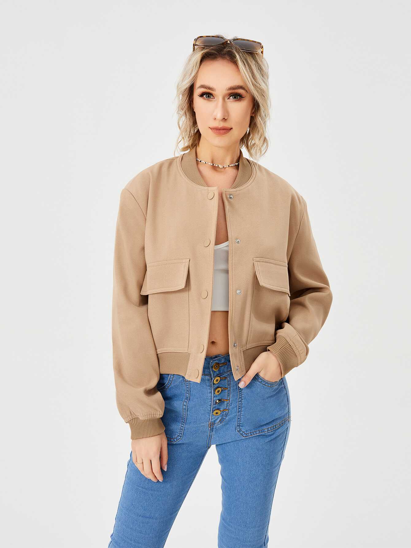 Cropped Bomber Jacket - Ell Soll Fashion