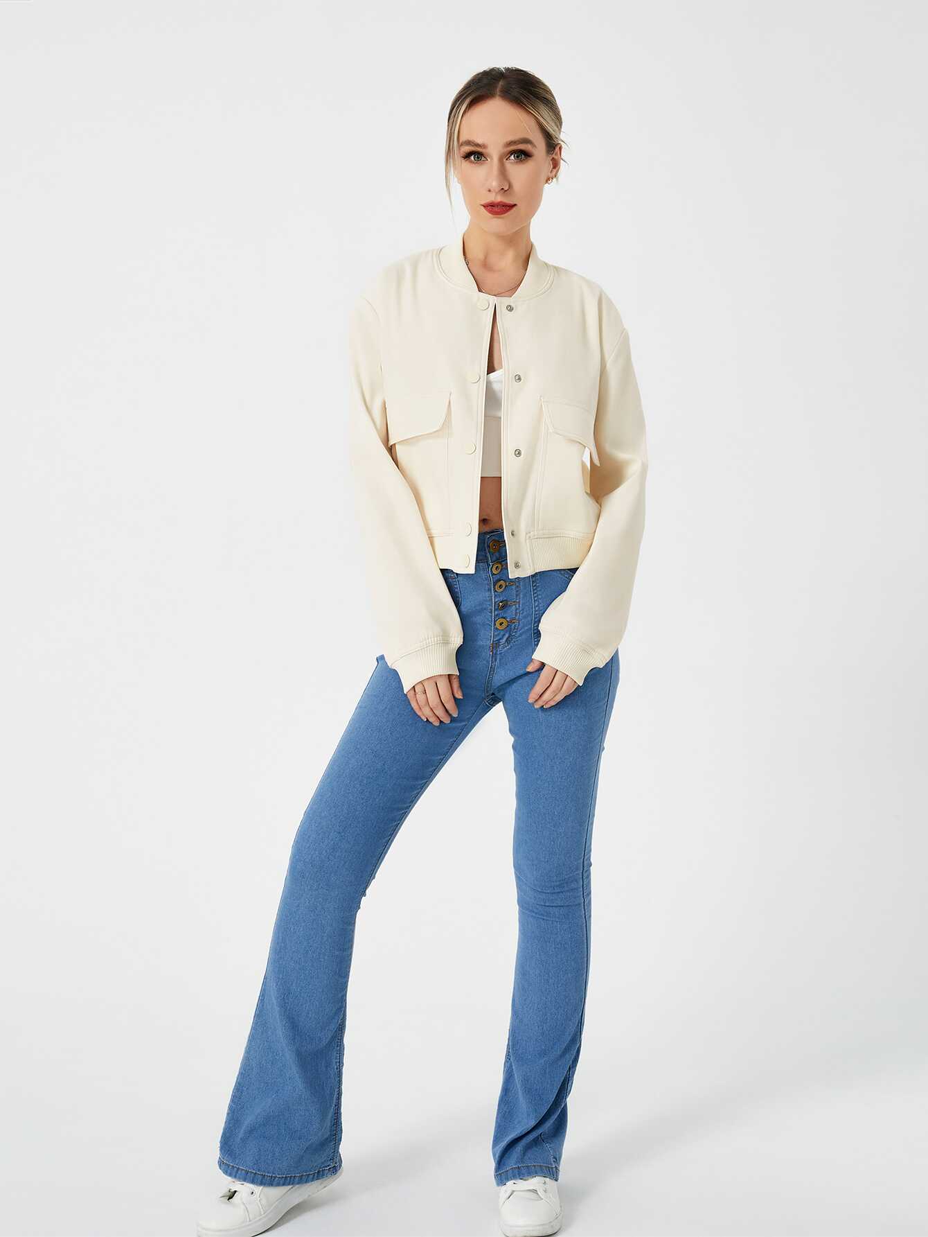 Cropped Bomber Jacket - Ell Soll Fashion