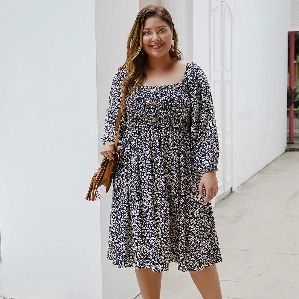 Flowery Plus Size Dress - Ell Soll