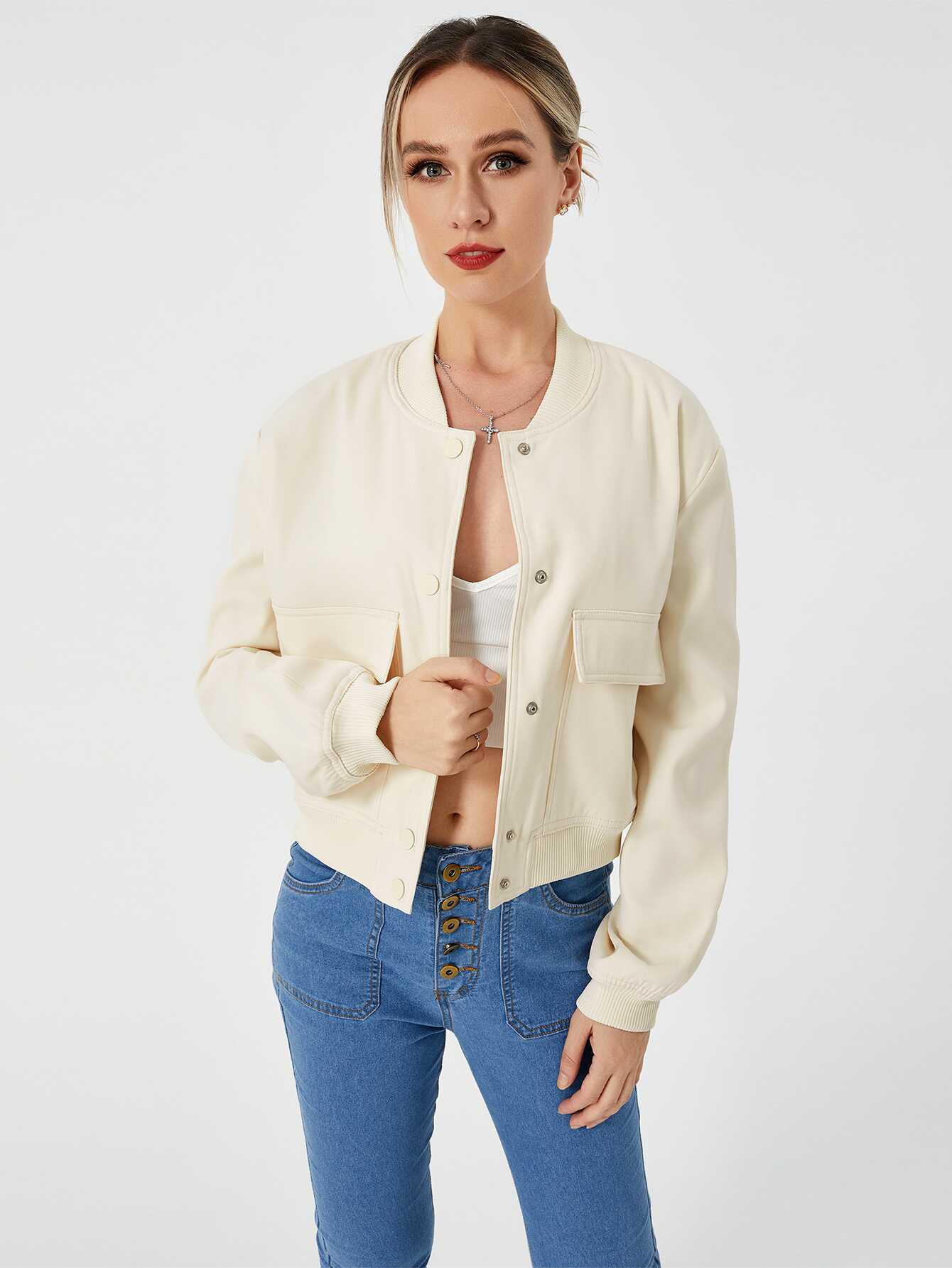 Cropped Bomber Jacket - Ell Soll Fashion