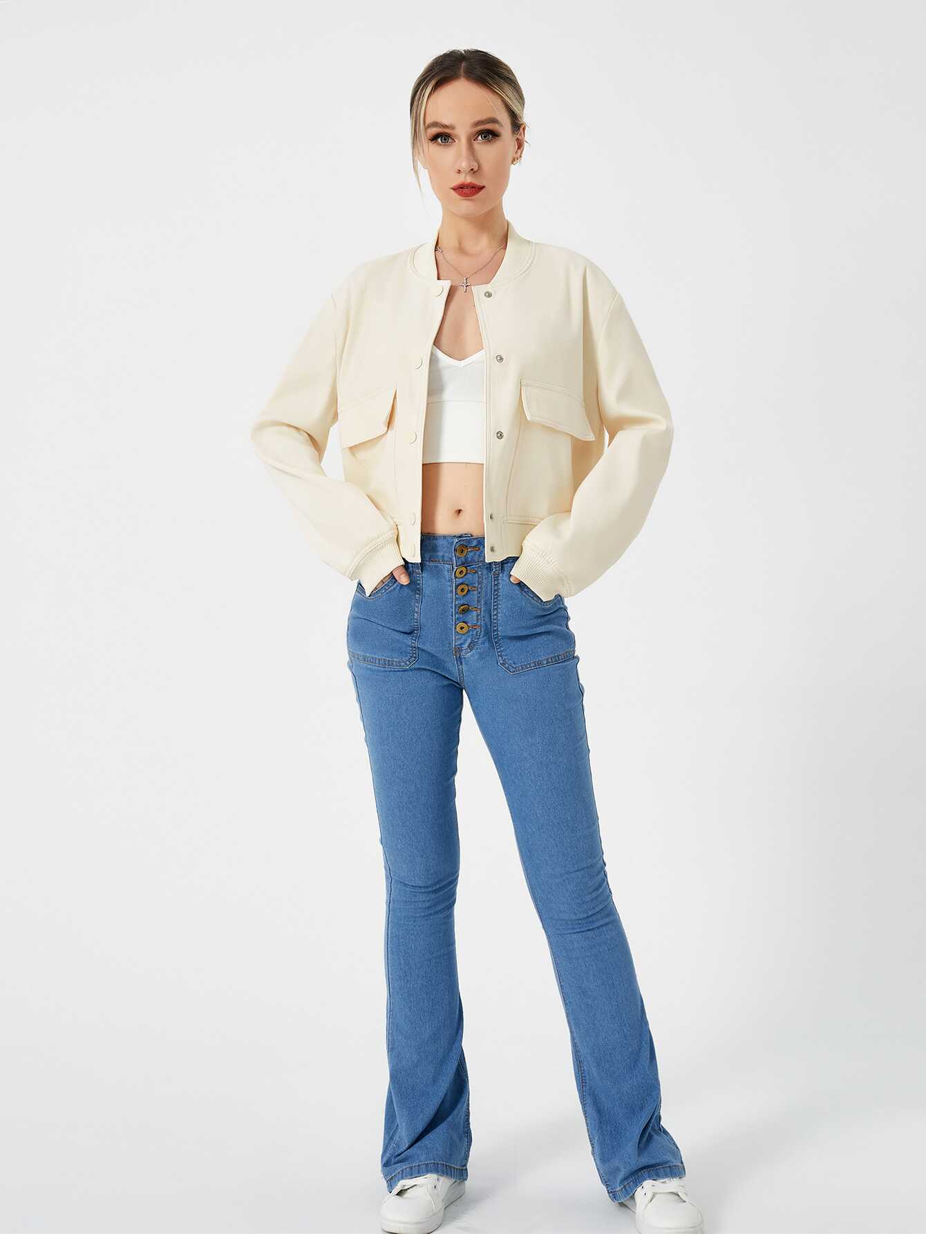 Cropped Bomber Jacket - Ell Soll Fashion