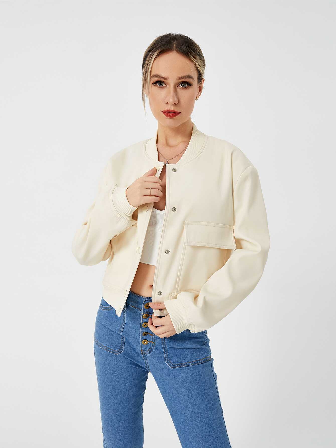 Cropped Bomber Jacket - Ell Soll Fashion