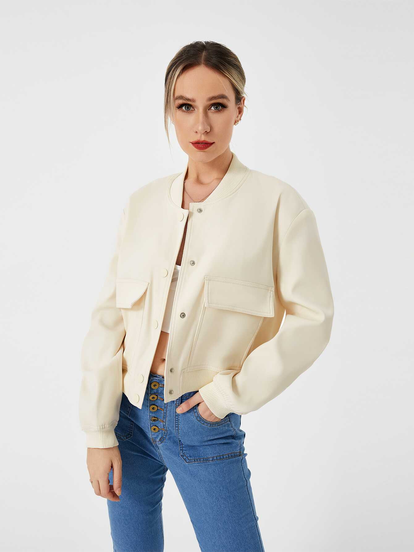 Cropped Bomber Jacket - Ell Soll Fashion