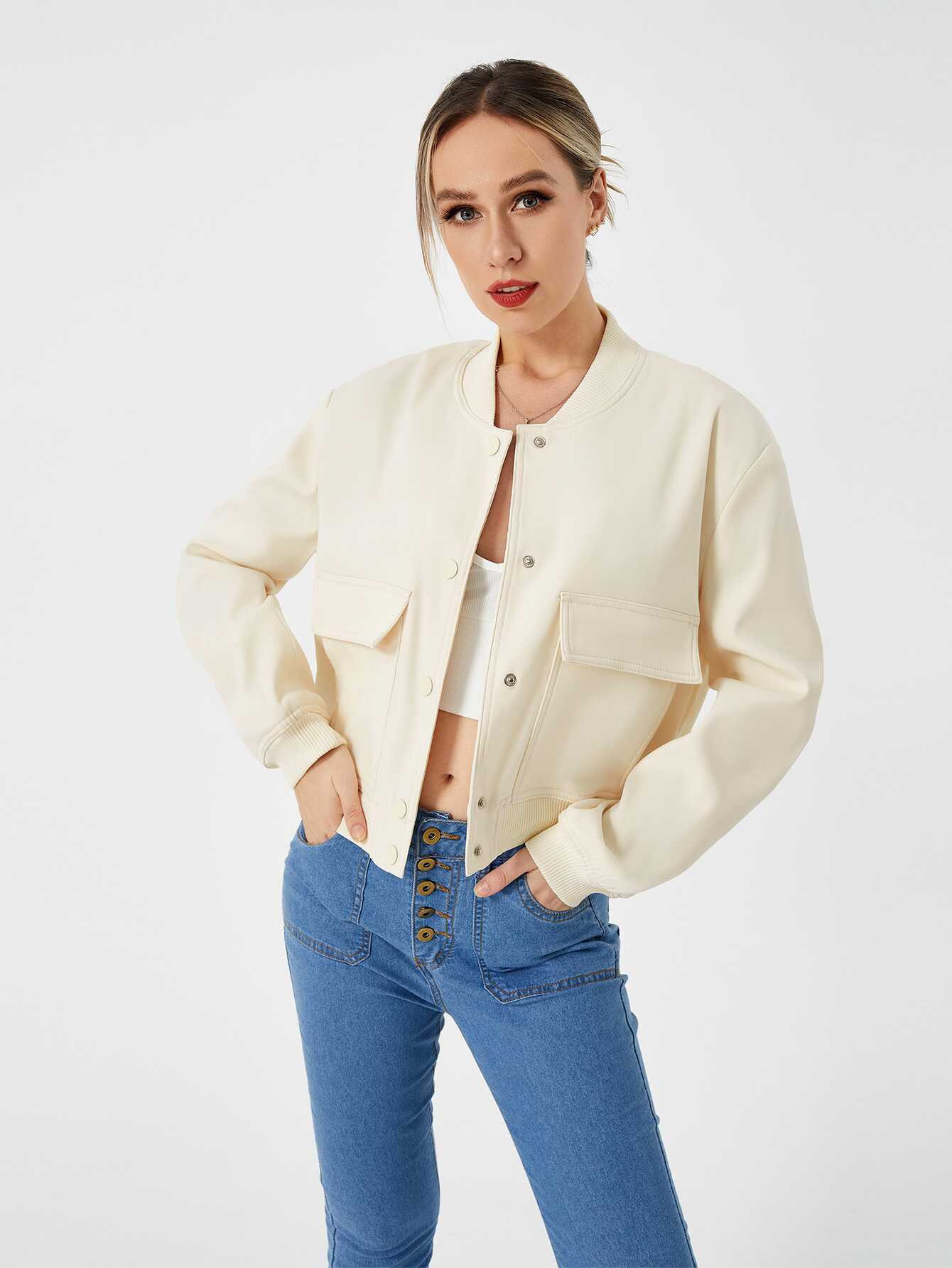 Cropped Bomber Jacket - Ell Soll Fashion