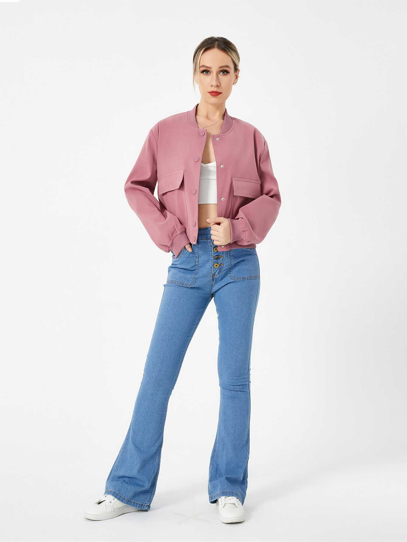 Cropped Bomber Jacket - Ell Soll Fashion