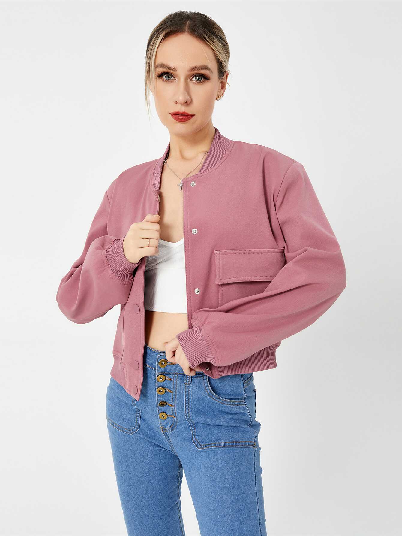 Cropped Bomber Jacket - Ell Soll Fashion