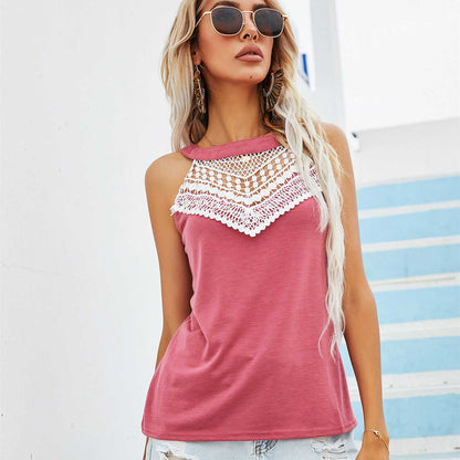 Lace Stitching Vest Shirt - Ell Soll Fashion