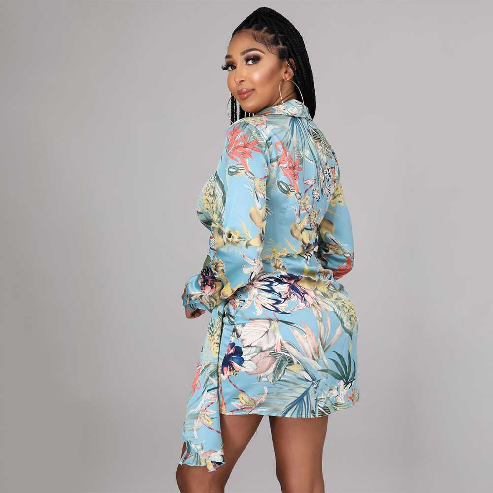 Digital Print Long Sleeve Dress - Ell Soll