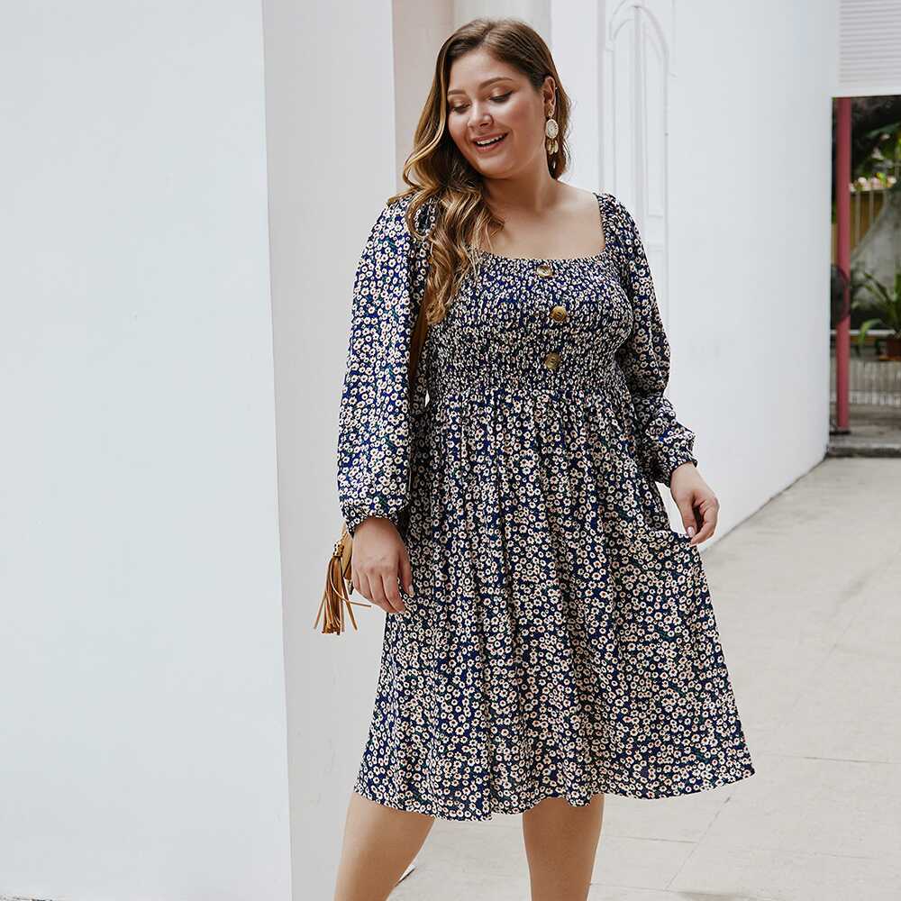 Flowery Plus Size Dress - Ell Soll Flowery Plus Size Dress king-planet.myshopify.com