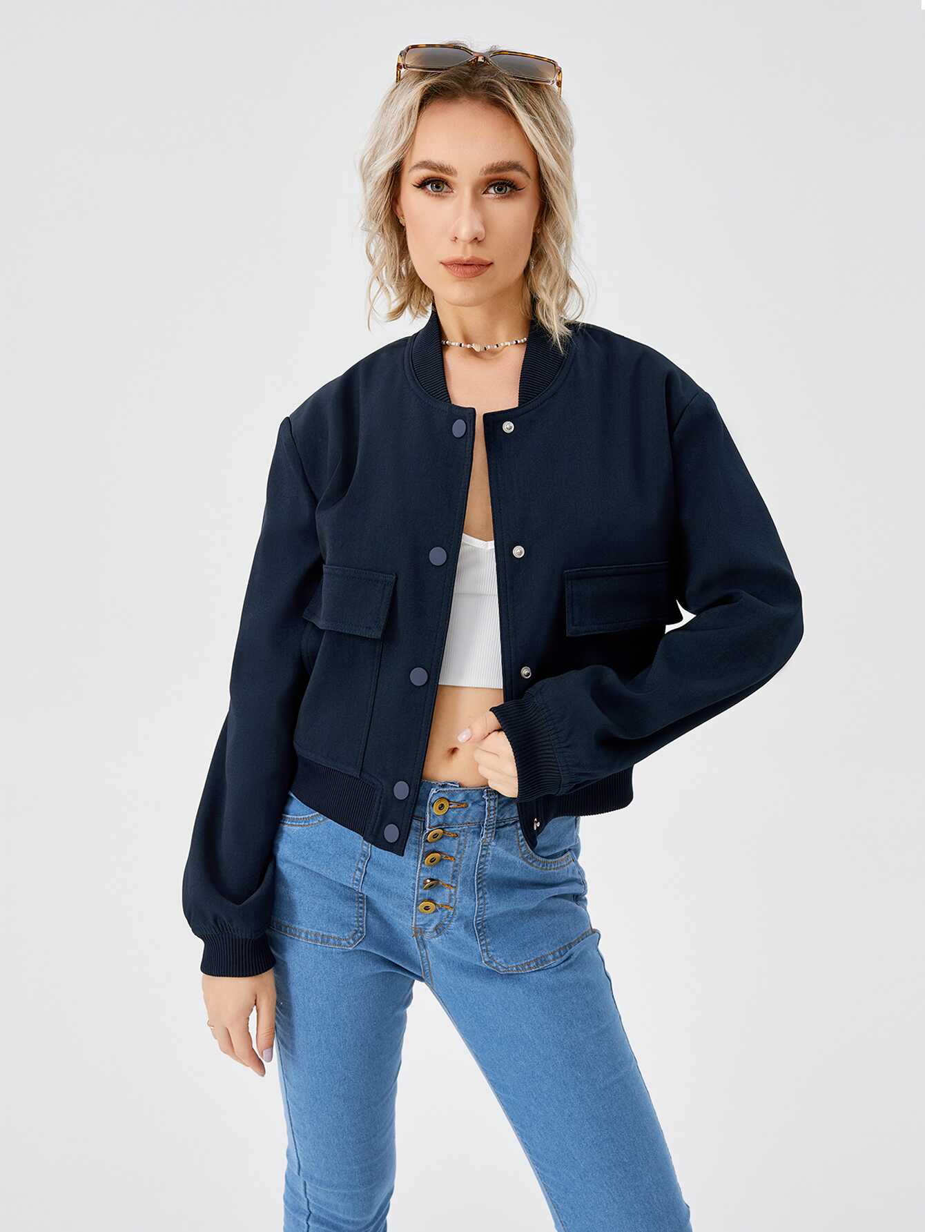 Cropped Bomber Jacket - Ell Soll Fashion