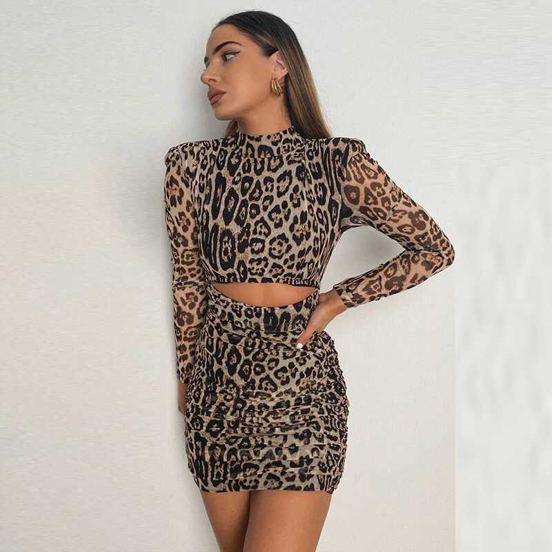 Leopard Long Sleeves-Skirt Set - Ell Soll Fashion