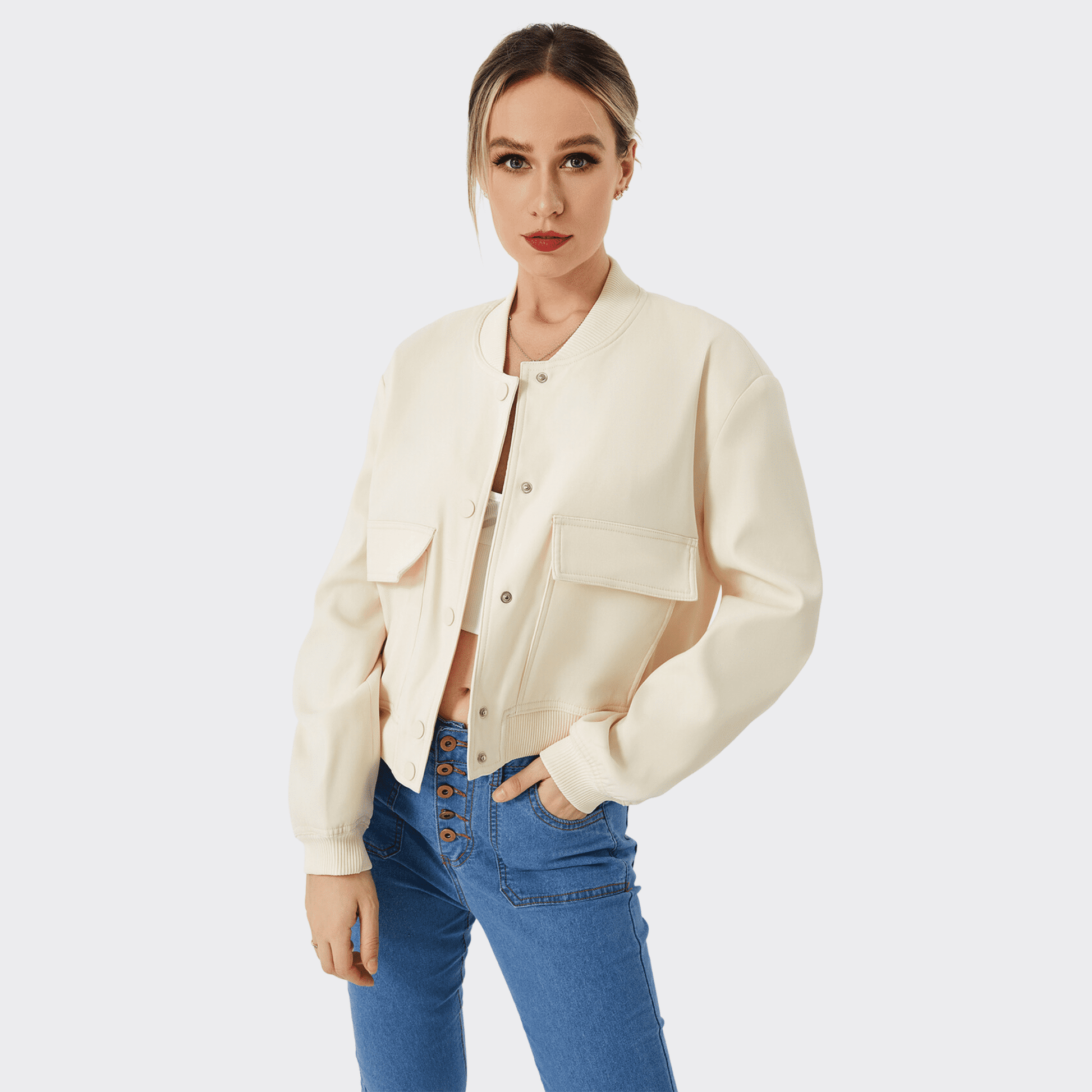 Cropped Bomber Jacket - Ell Soll Fashion