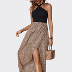 Print Halter Slit Dress - Ell Soll Fashion Print Halter Slit Dress king-planet.myshopify.com