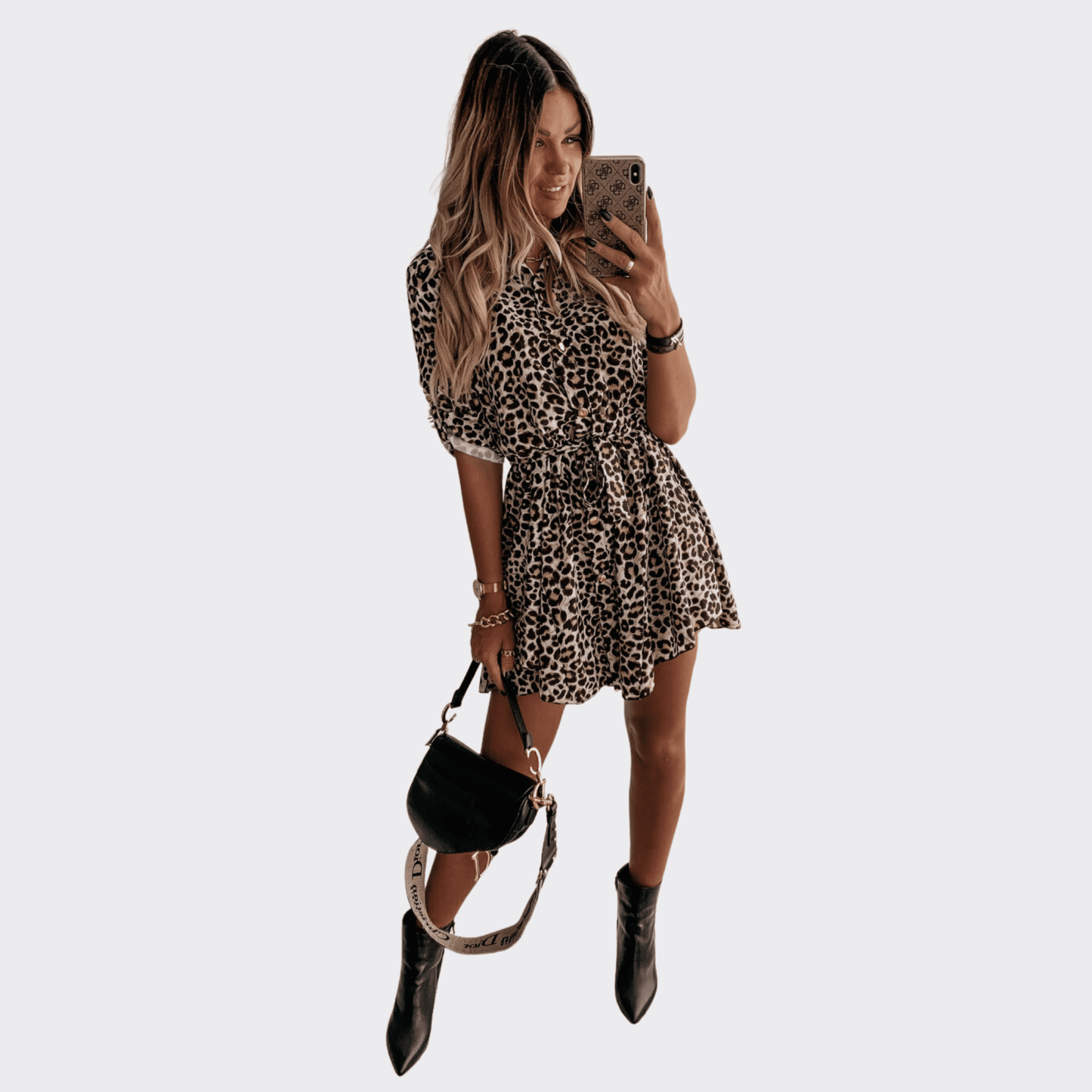 Lace-Up Leopard Dress - Ell Soll Fashion