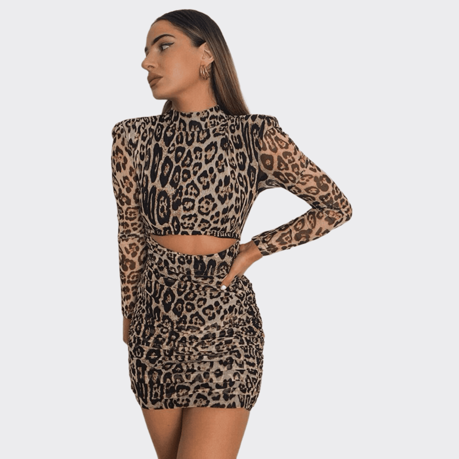 Leopard Long Sleeves-Skirt Set - Ell Soll Fashion