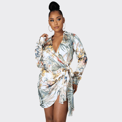 Digital Print Long Sleeve Dress - Ell Soll