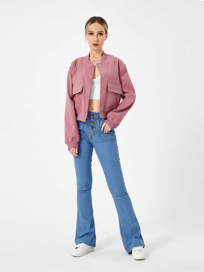 Cropped Bomber Jacket - Ell Soll Fashion