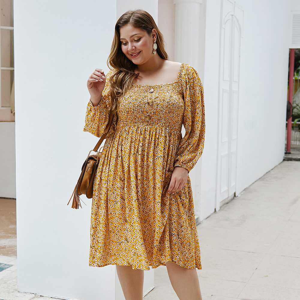 Flowery Plus Size Dress - Ell Soll