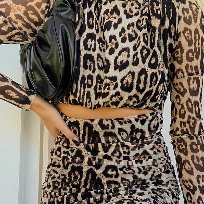 Leopard Long Sleeves-Skirt Set - Ell Soll Fashion