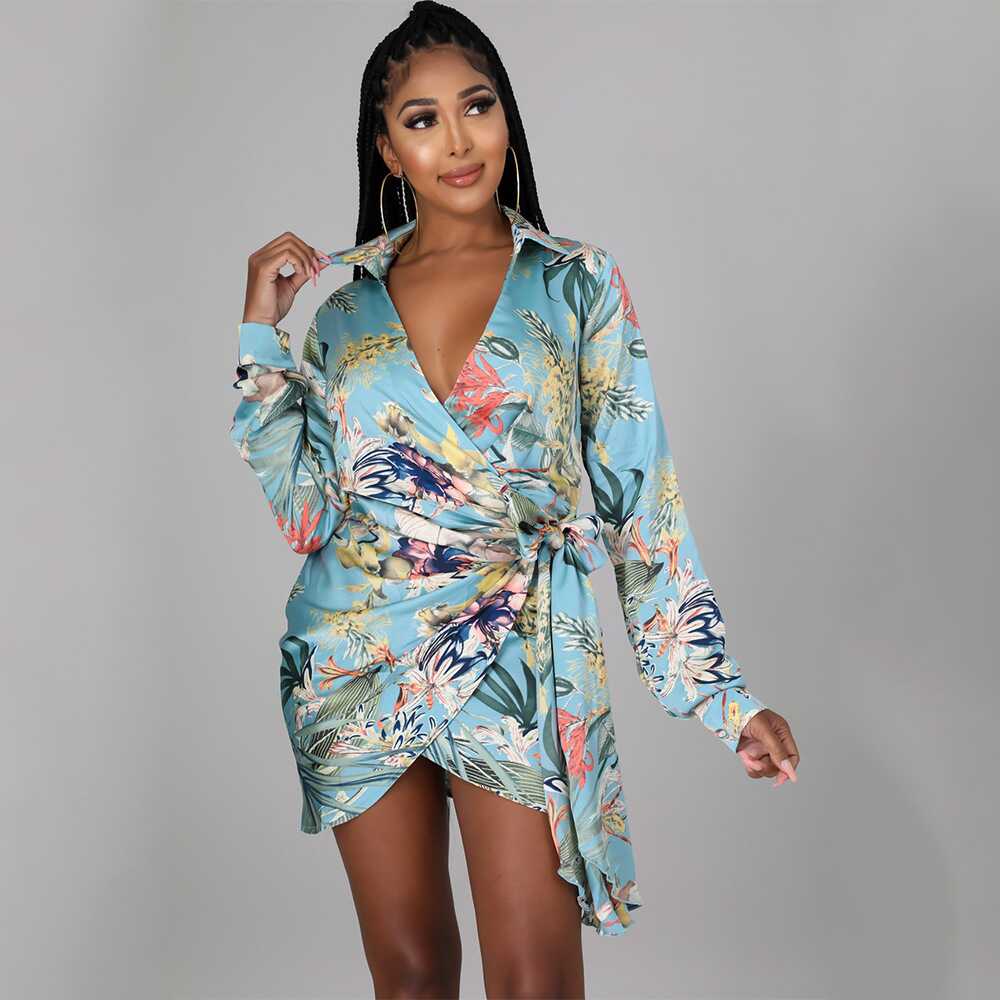 Digital Print Long Sleeve Dress - Ell Soll