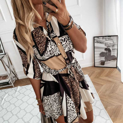 Lace-Up Leopard Dress - Ell Soll Fashion