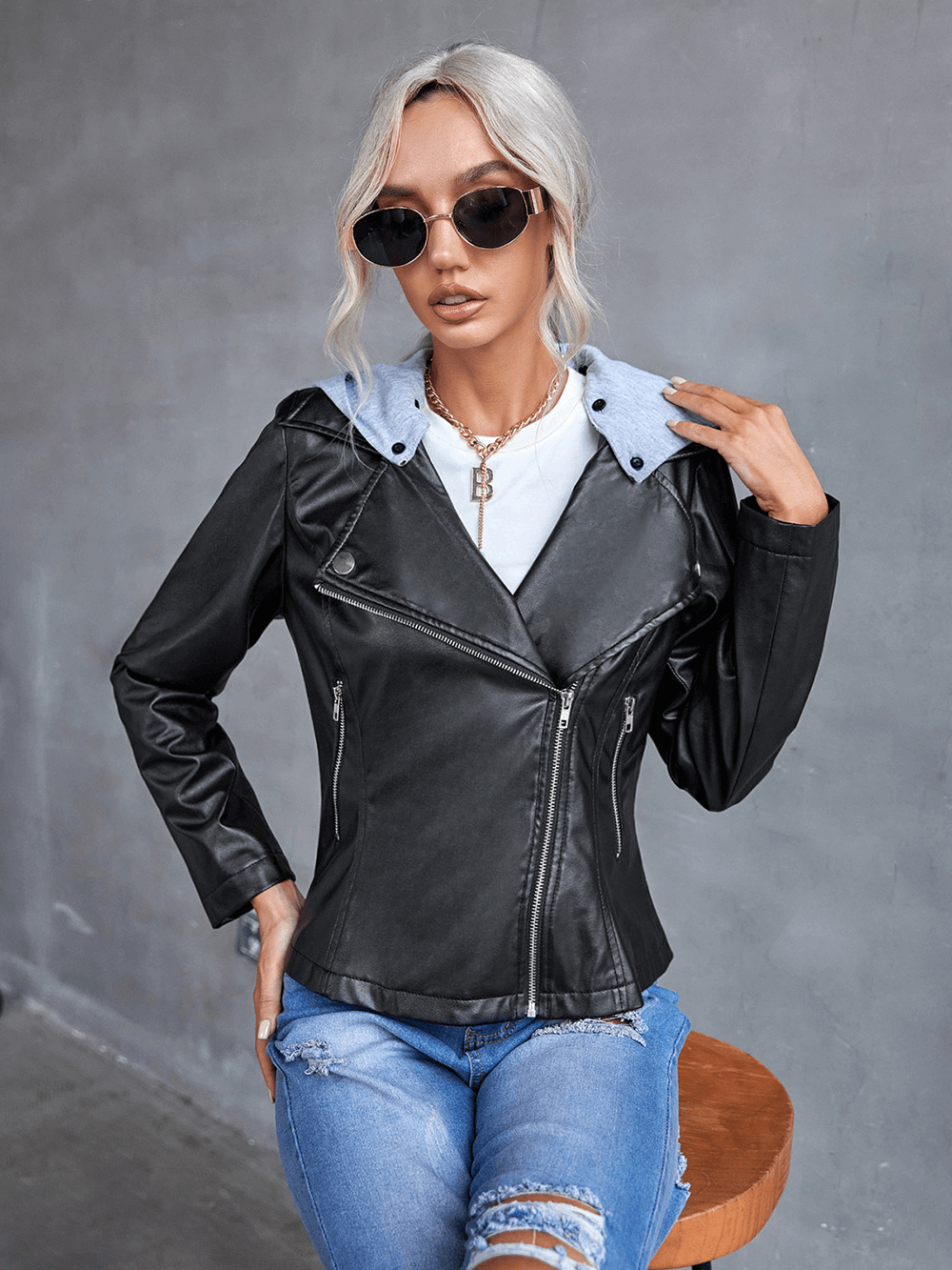 Hoodie PU Jacket - Ell Soll Fashion