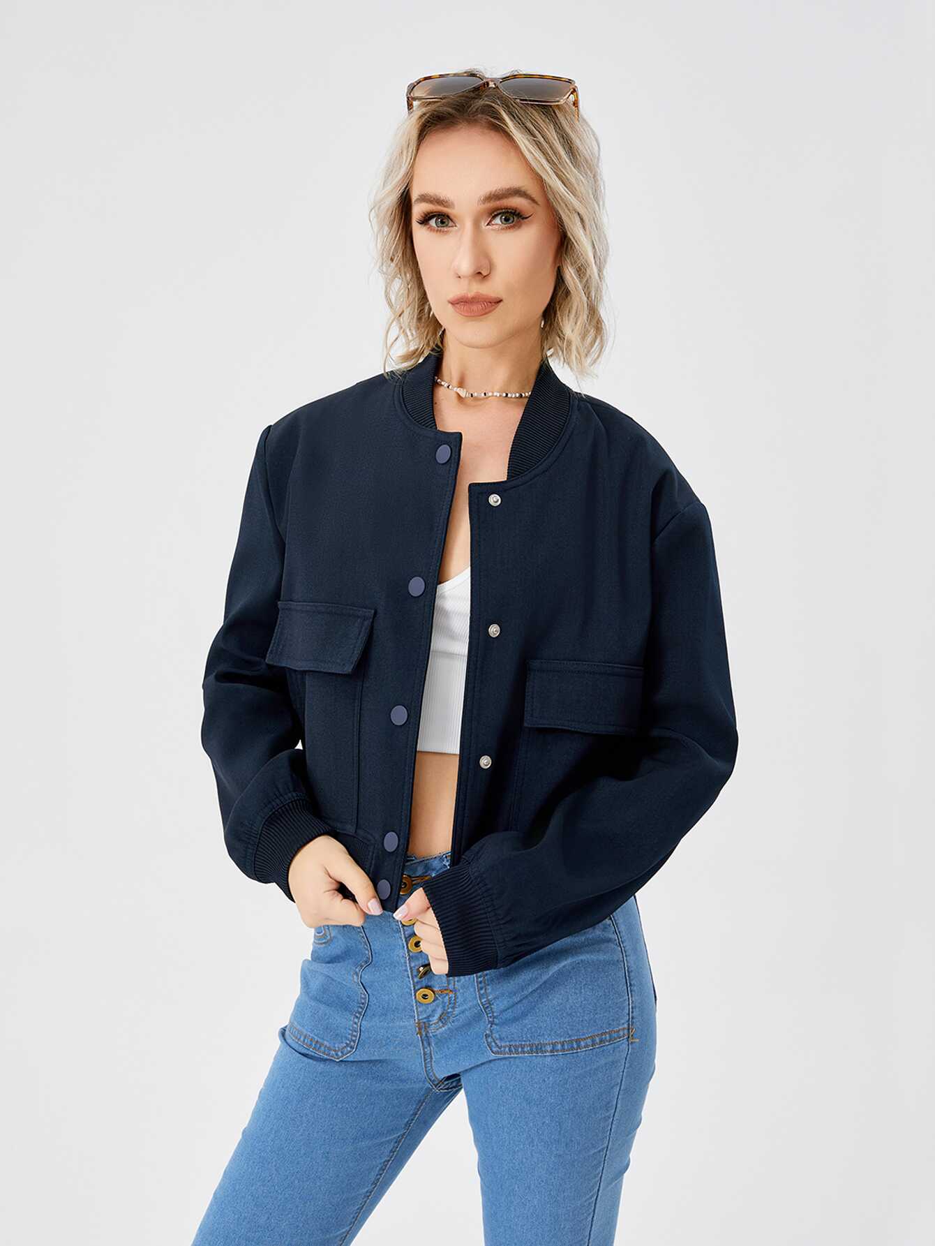 Cropped Bomber Jacket - Ell Soll Fashion