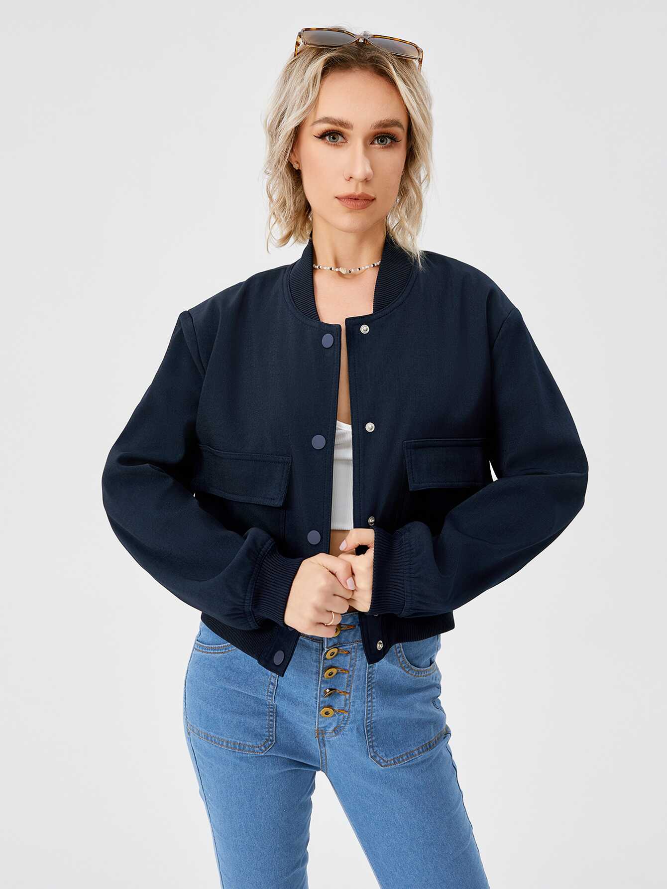 Cropped Bomber Jacket - Ell Soll Fashion