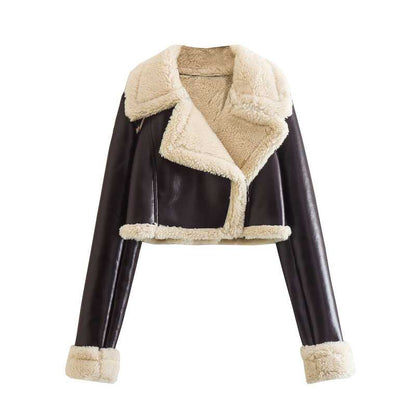 Short Zipper Fur Integrated Jacket - Ell Soll Fashion