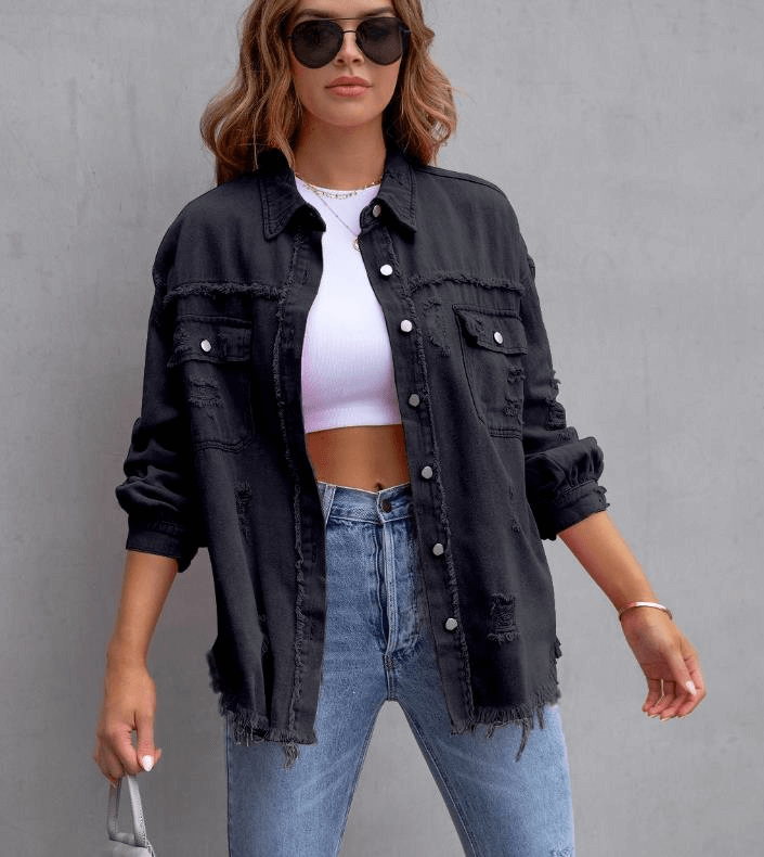 Oversized Denim Jacket - Ell Soll Fashion