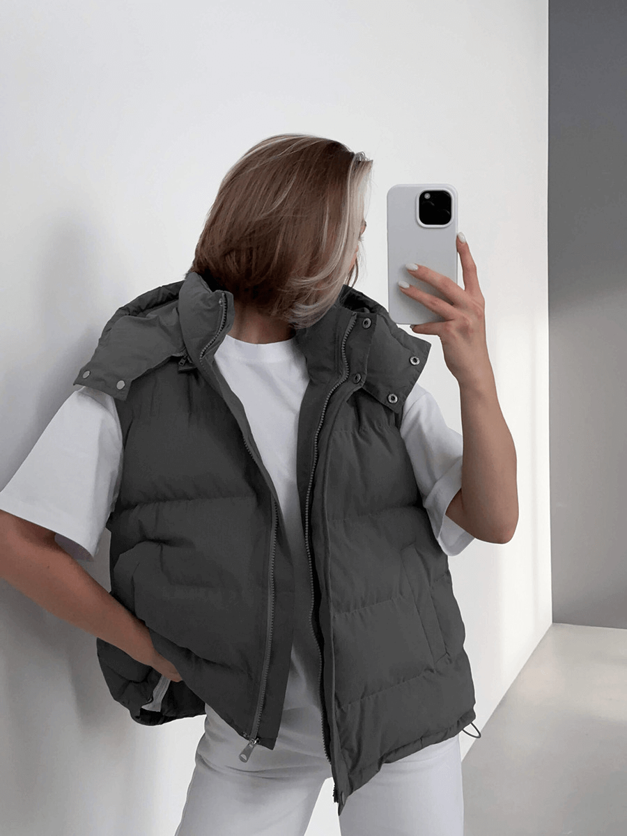 Hooded Down Cotton Vest - Ell Soll Fashion