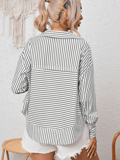 Striped Printed Long Sleeve Top - Ell Soll Fashion