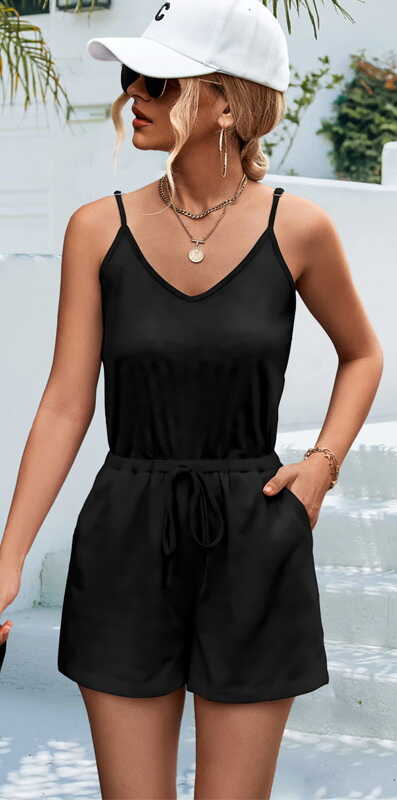 V-Neck Loose Casual Sling Jumpsuit - Ell Soll Fashion