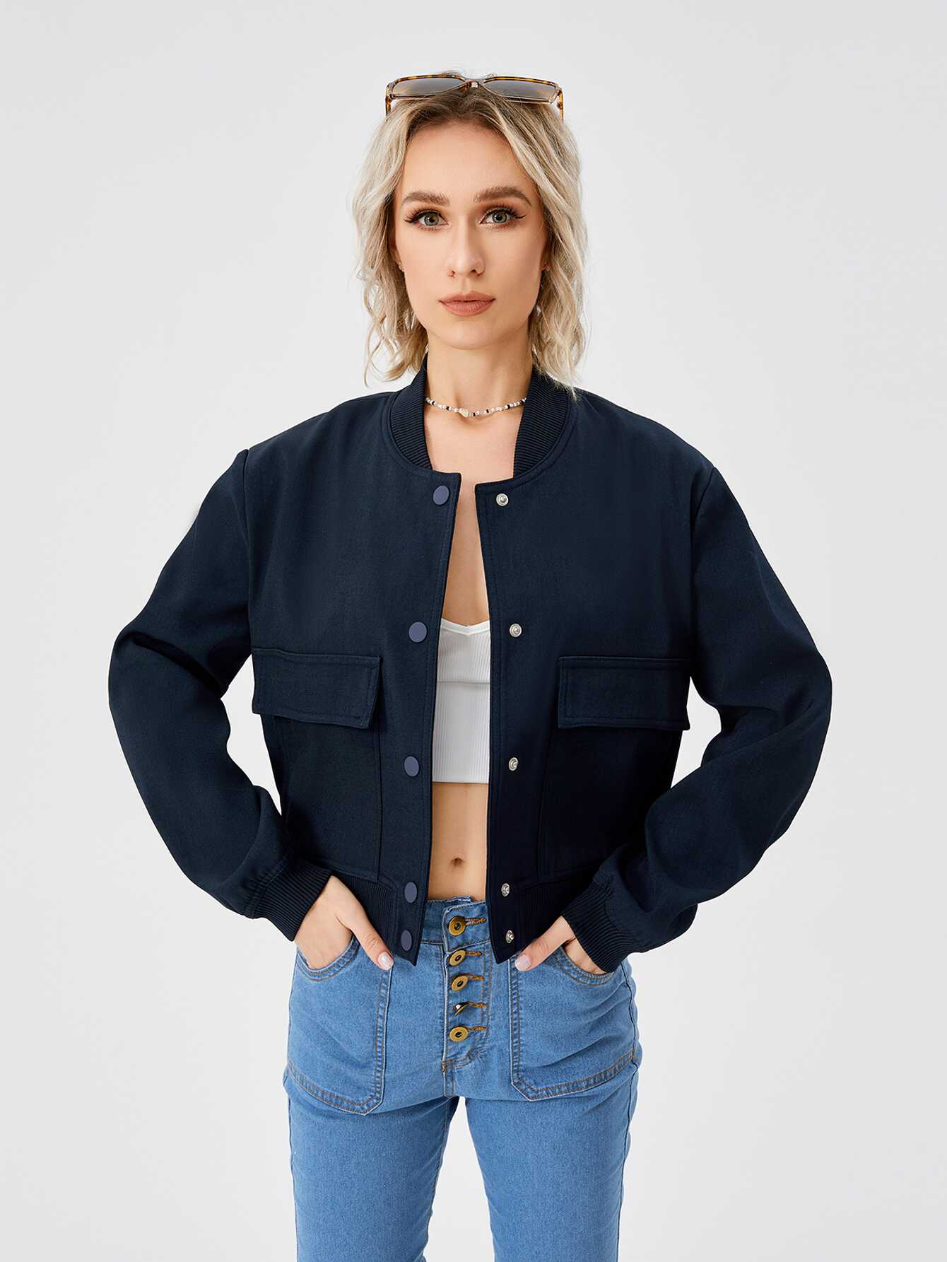 Cropped Bomber Jacket - Ell Soll Fashion