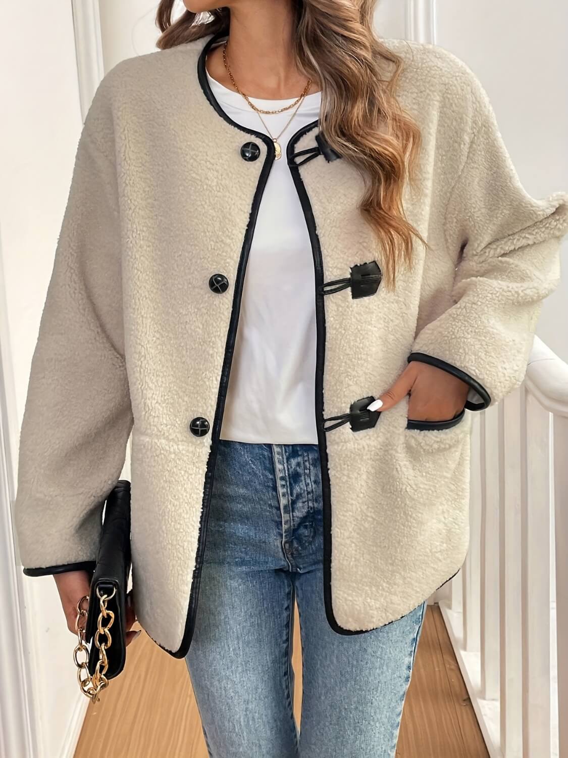 Drop Shoulder Plush Coat