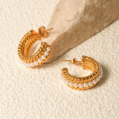 Pearl C-Hoop Earrings