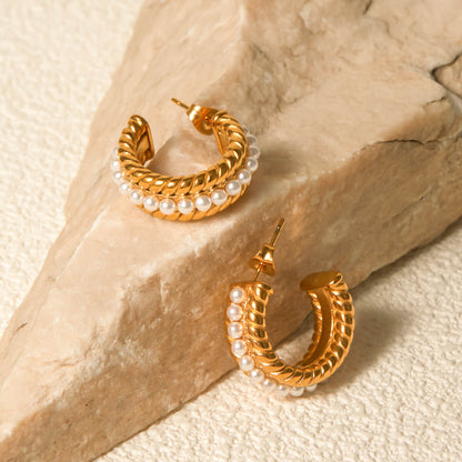 Pearl C-Hoop Earrings