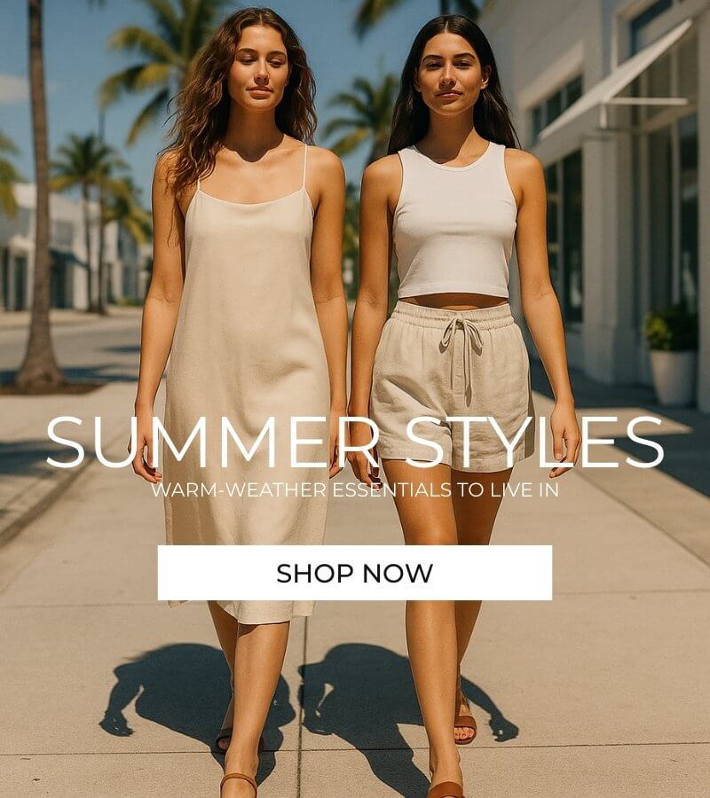 Two women walking outdoors with 'Summer Styles' text overlay