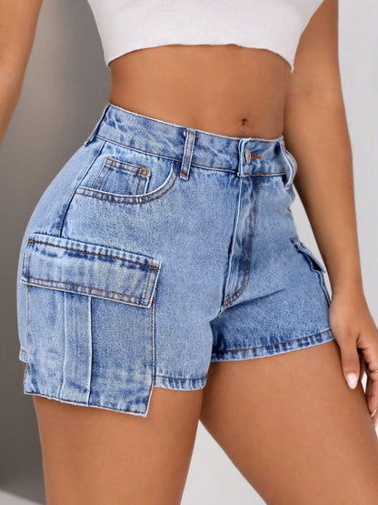 Midi Rise Denim Shorts