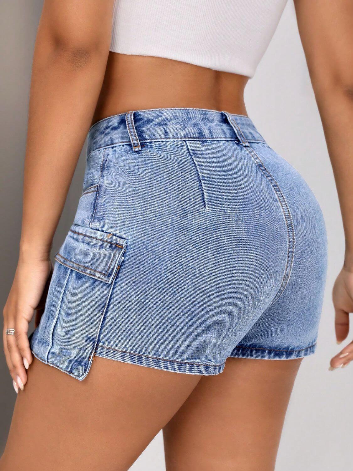 Midi Rise Denim Shorts