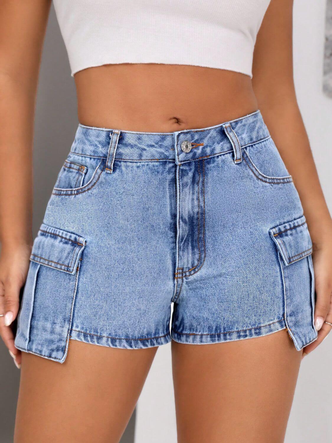 Midi Rise Denim Shorts