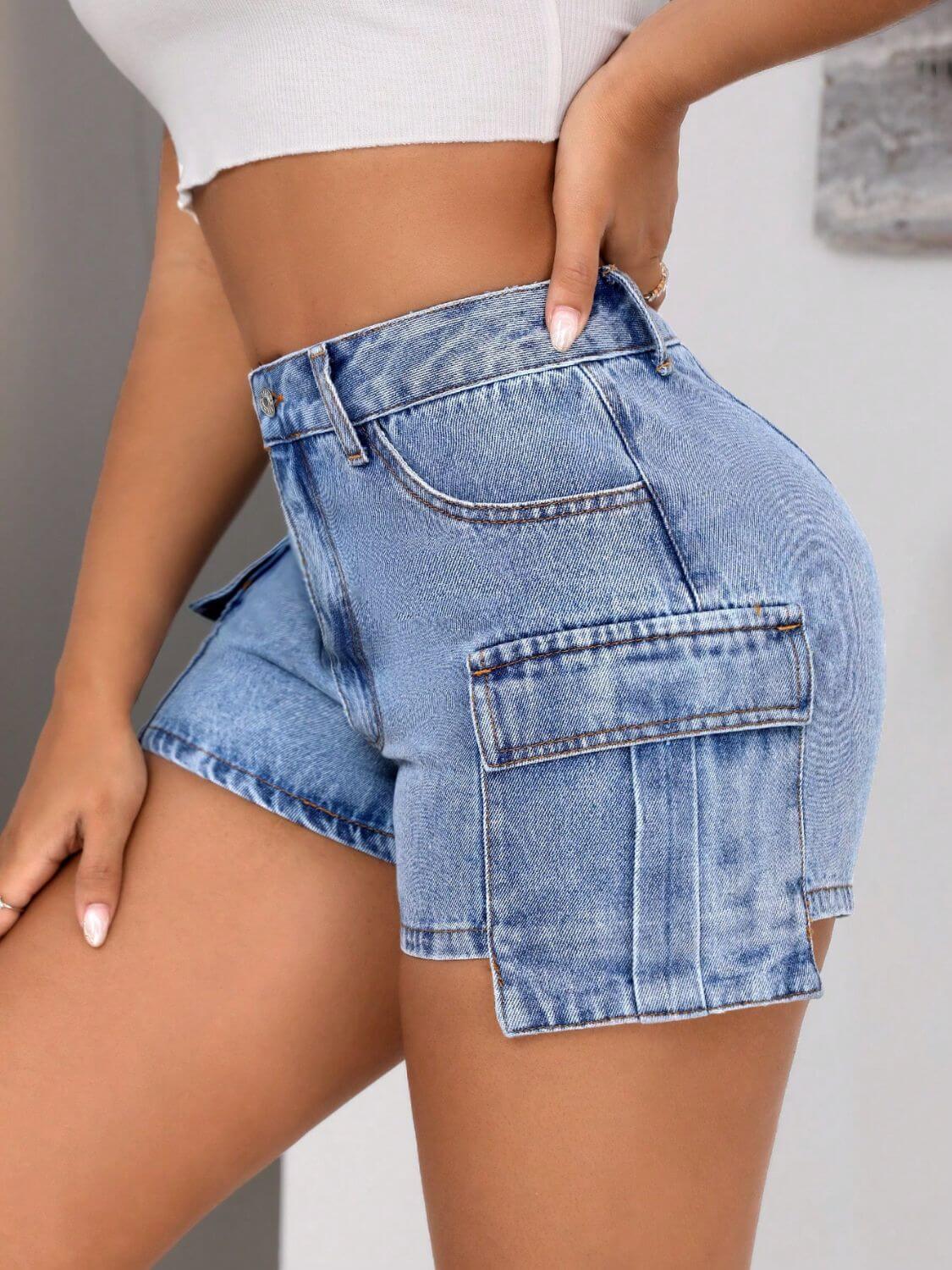 Midi Rise Denim Shorts