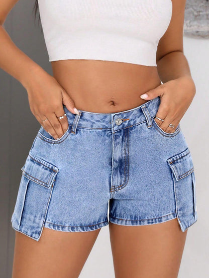 Midi Rise Denim Shorts