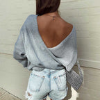 Bat Sleeve cross V - Neck knitted Top - Ell Soll Fashion Bat Sleeve cross V-Neck knitted Top king-planet.myshopify.com