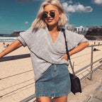 Bat Sleeve cross V - Neck knitted Top - Ell Soll Fashion Bat Sleeve cross V-Neck knitted Top king-planet.myshopify.com